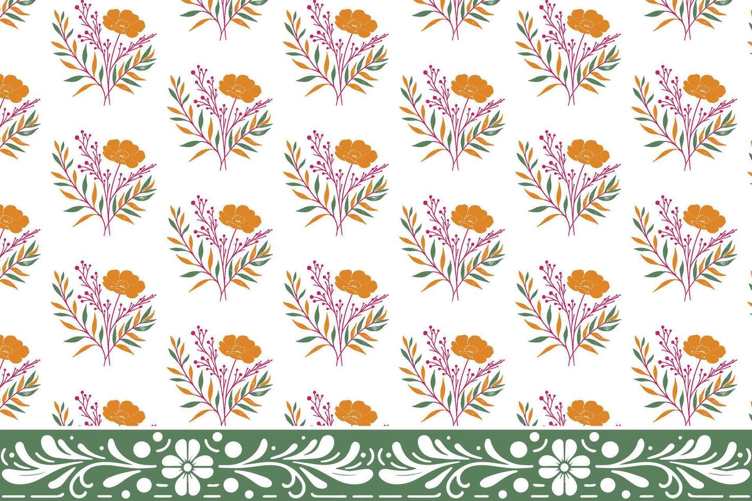 outline floral sketch with border design for repeat textile applications including bedsheets kitchen wear and wrapping vector