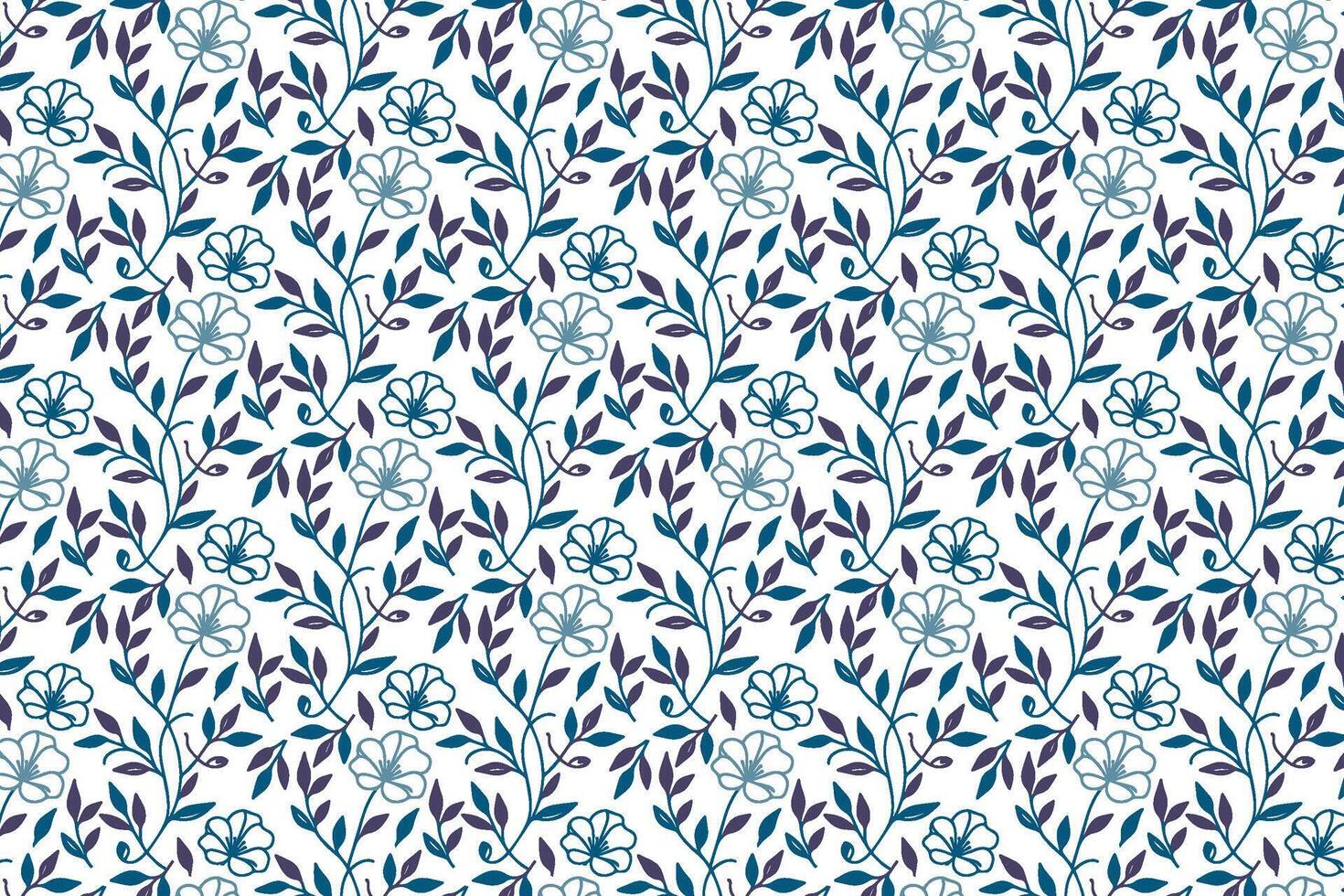 nature themed blue pattern design with minimal line flower sketches for home textile wallpaper and kitchen fabric projects vector