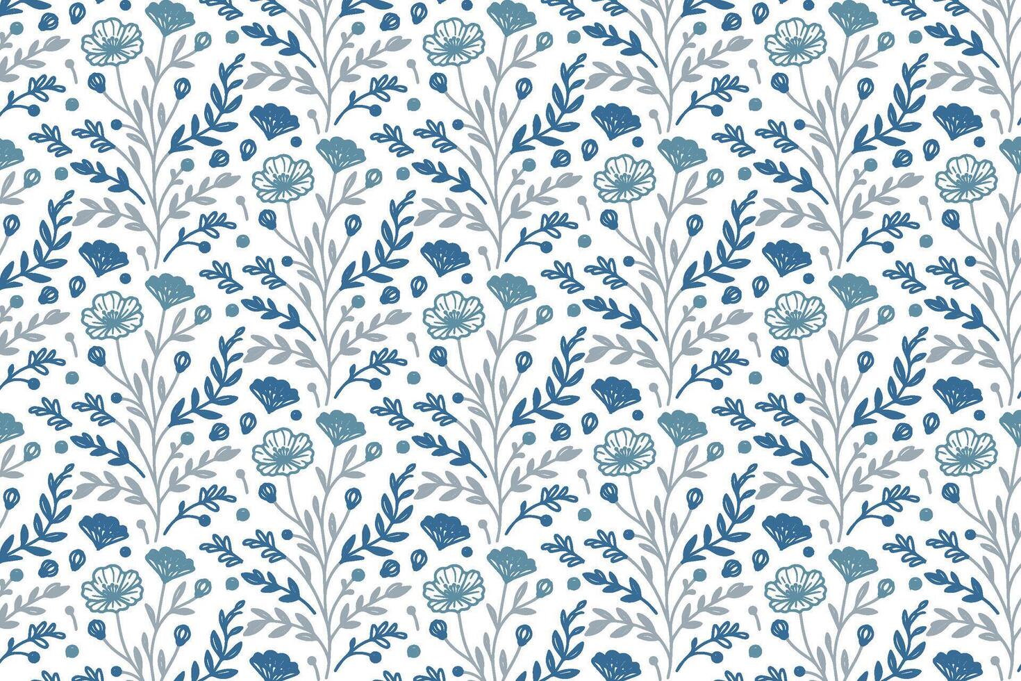 blue continuous line pattern of cotton flowers for textile print design wrapping paper and stylish home accessory fabrics vector