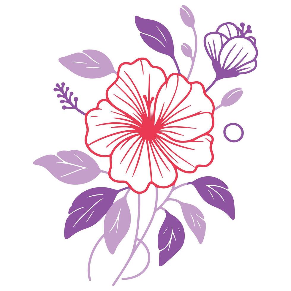 artistic sketch of cotton flower and outline leaves in floral style perfect for summer clothing wedding fabric digital cushion covers and textile fashion vector