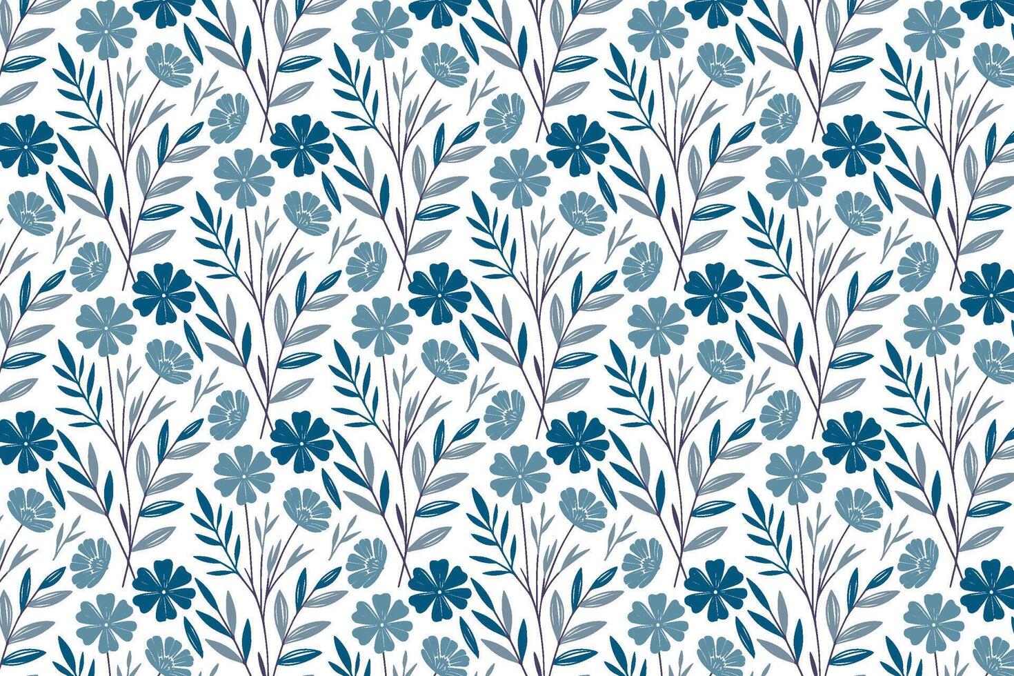 hand drawn floral motif pattern in blue with rose and leaf illustrations for textile fabric pillow covers and wallpaper vector