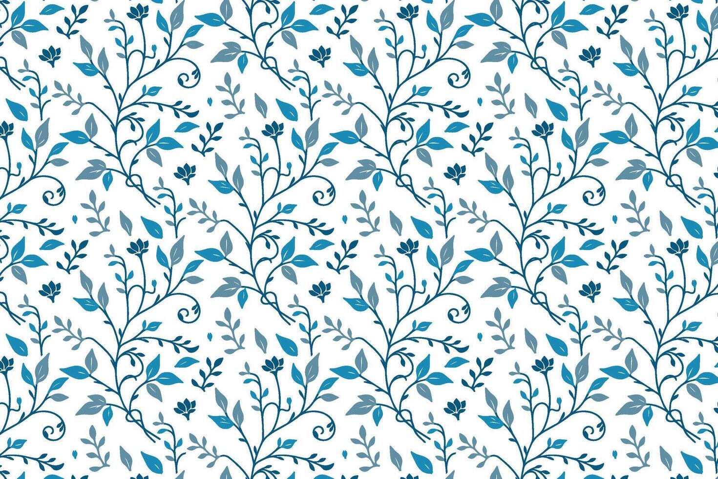 modern floral pattern in blue with continuous outline drawings of flowers leaves and nature elements for textile use vector