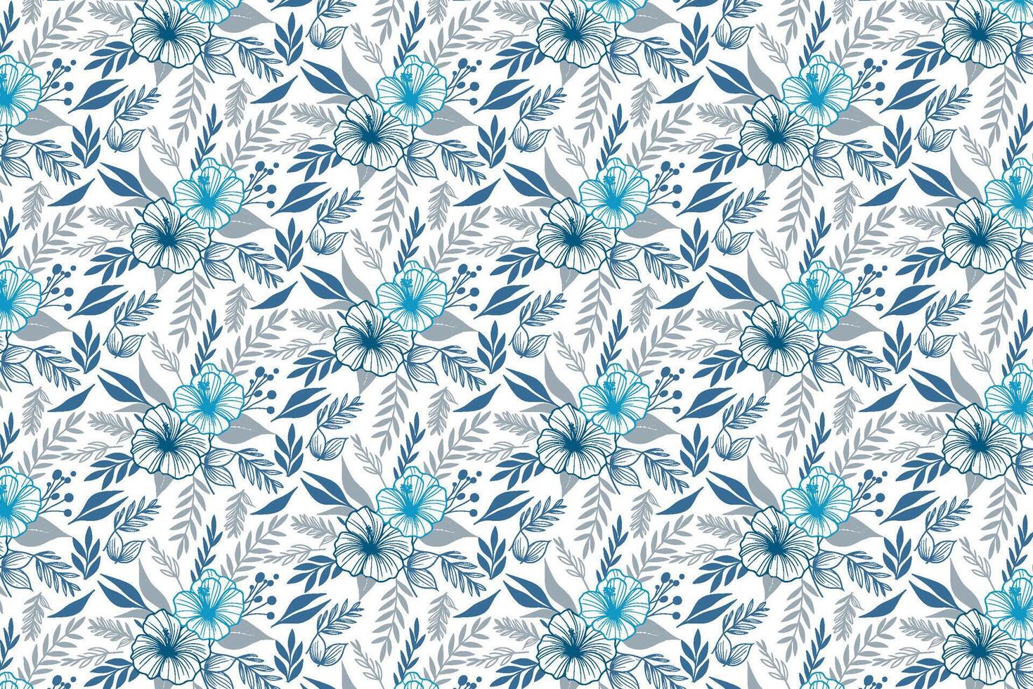 floral sketch pattern in blue with minimalist one line cotton flowers perfect for print design fabric wrapping and home textile vector
