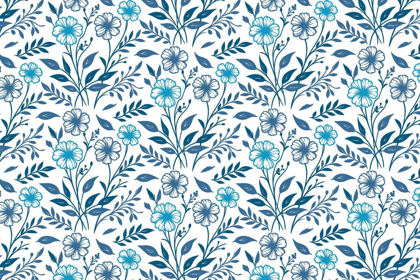 modern blue outline flower pattern showcasing minimalism and simplicity in trendy textile prints for pillow covers and fashion vector