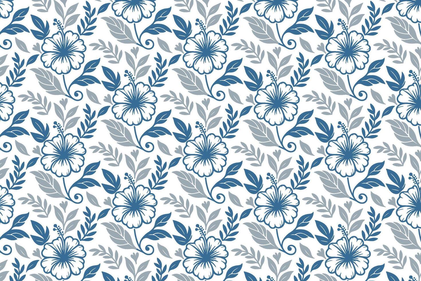 blue floral pattern design with continuous outline flowers and leaves ideal for hand drawn textile prints and table top fabric vector