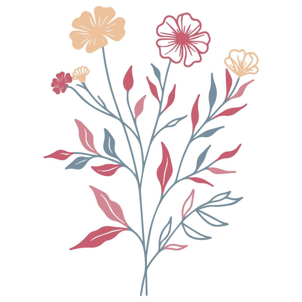 hand drawn floral pattern in minimal line art style for textile cushions wedding stationery and fashion apparel design vector