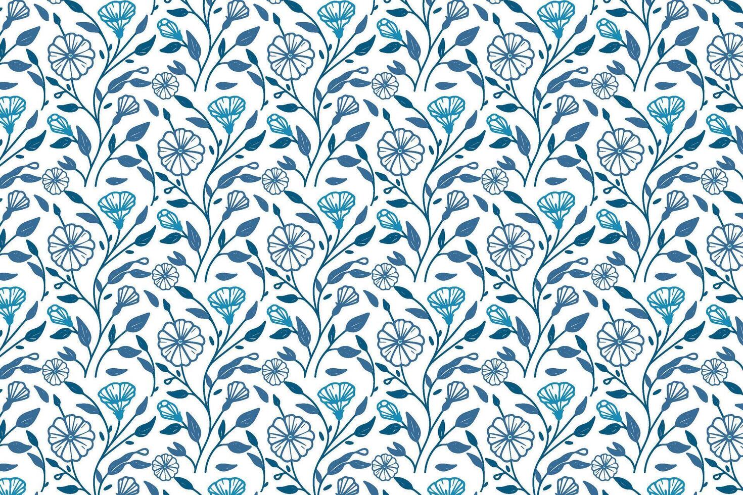 blue flower line art pattern featuring minimal cotton flower illustrations perfect for table top textile and pillow printing vector