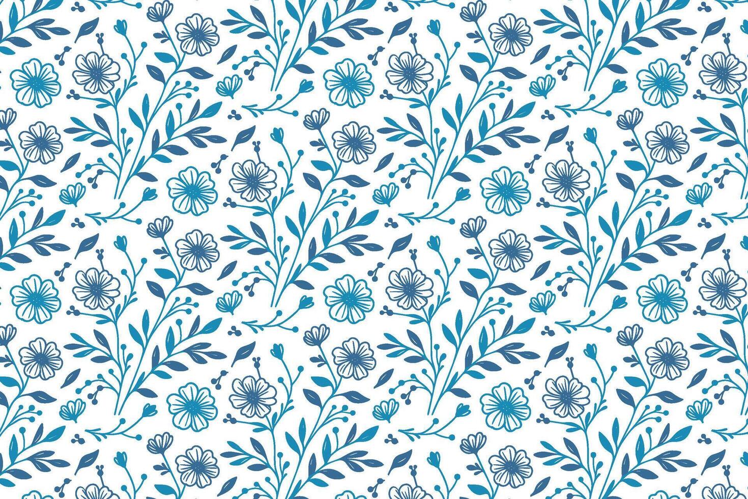 stylish blue line art floral pattern with continuous rose sketches for home textile fashion fabric and wrapping purposes vector