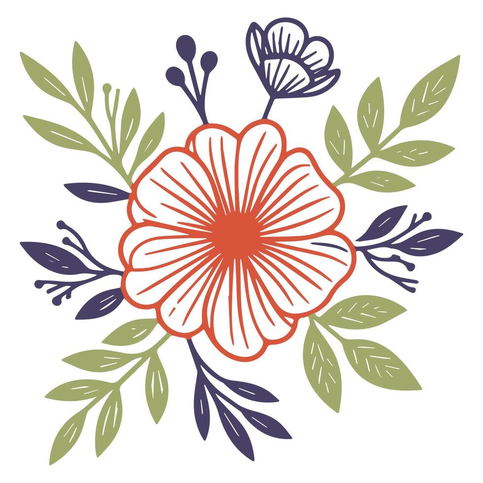 elegant hand drawn floral artwork with garden elements for fashion textile cushion printing wedding use and digital surface design vector