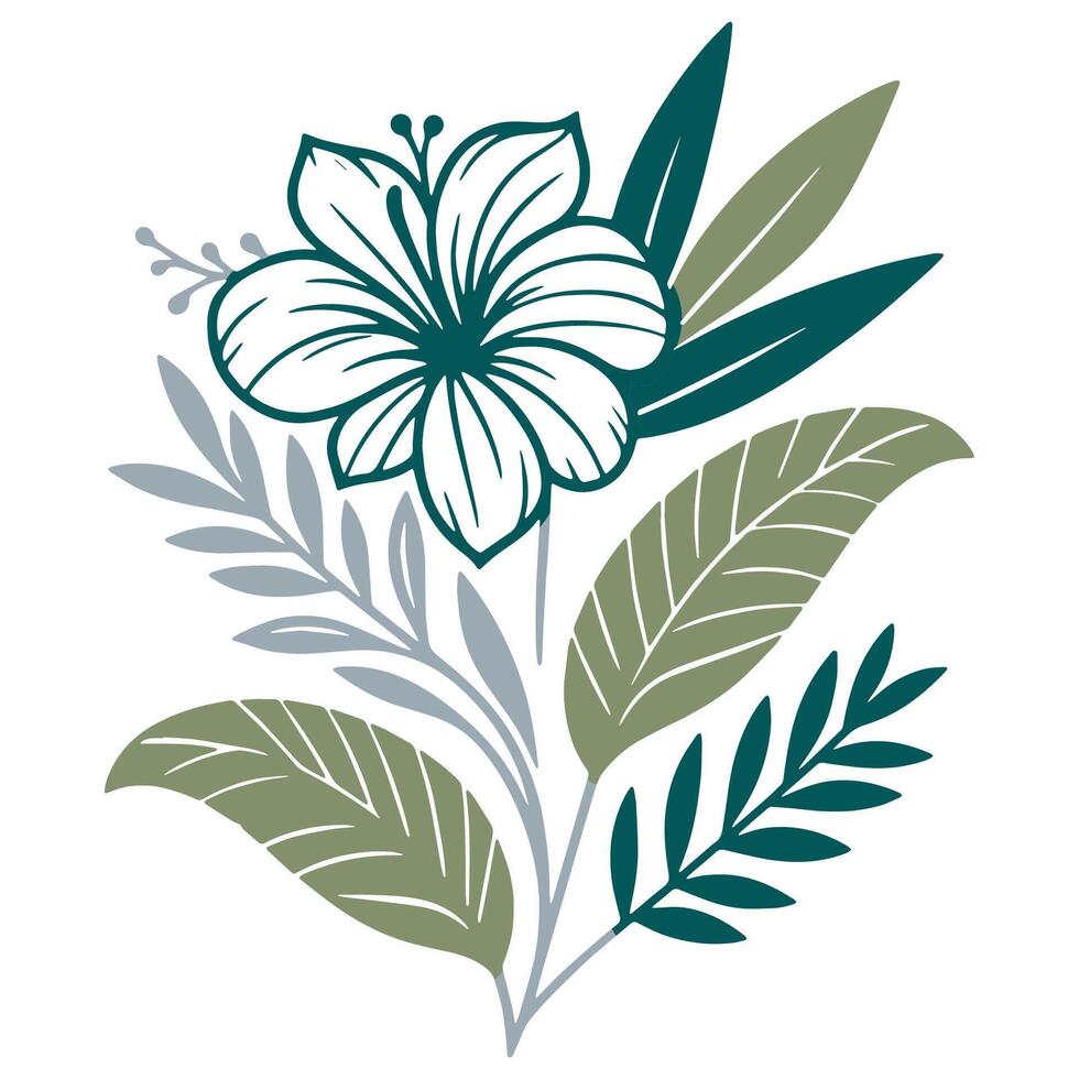 detailed botanical sketch of floral patterns with abstract leaves and single line flowers for women apparel cushion covers summer outfits and textile prints vector