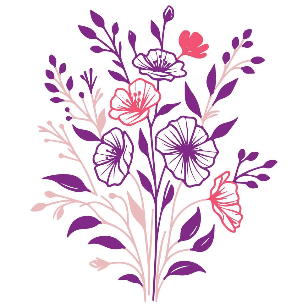 continuous line drawing of botanical flowers for use in digital textile wedding designs cushions and fashion fabric vector
