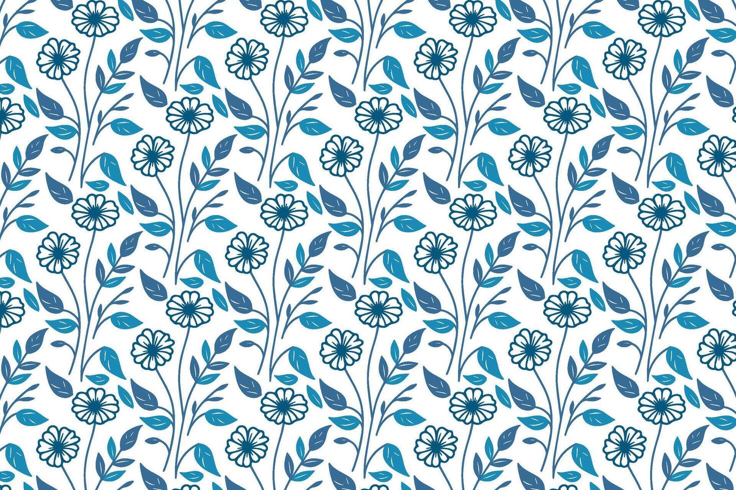 floral sketch pattern in blue featuring one line flowers and nature elements for fabric wallpaper and home textile design vector