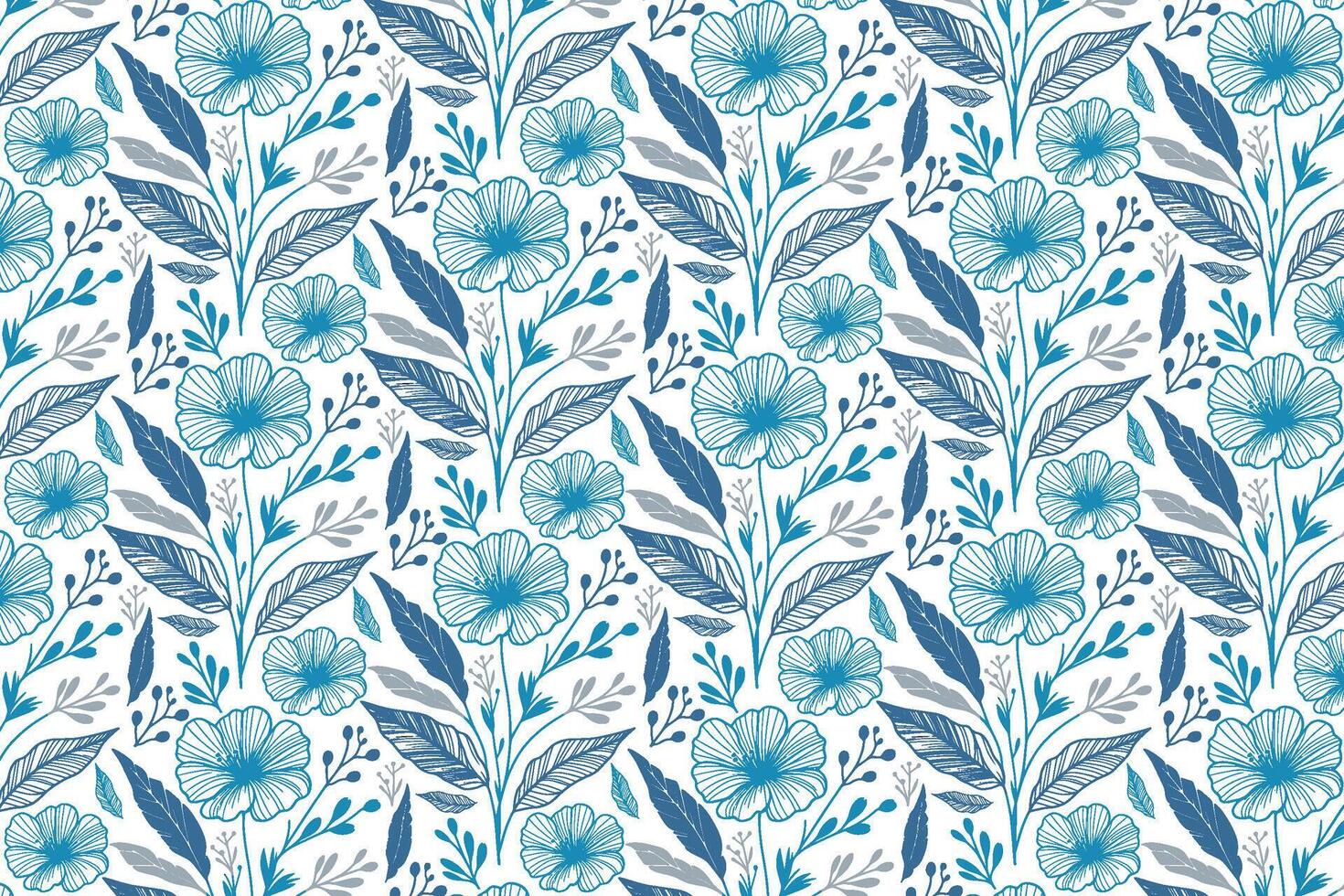 one line floral sketch pattern in blue for trendy textile printing fabric wallpaper and pillowcase design use cases vector