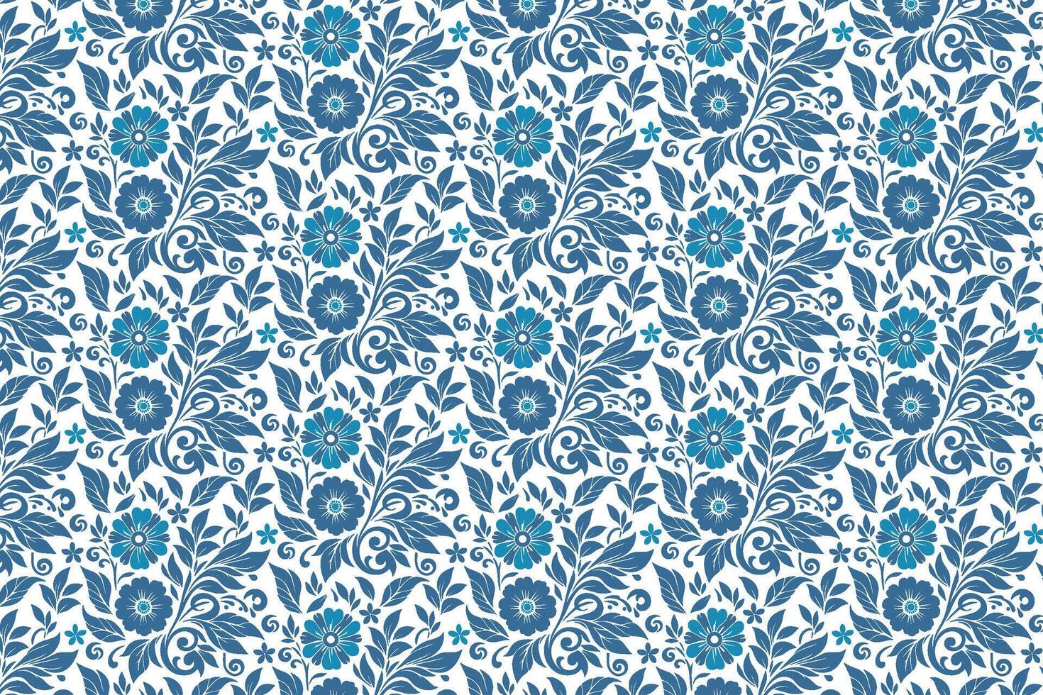 one line floral pattern design in blue with hand drawn leaves and roses perfect for wrapping textile and pillow covers vector