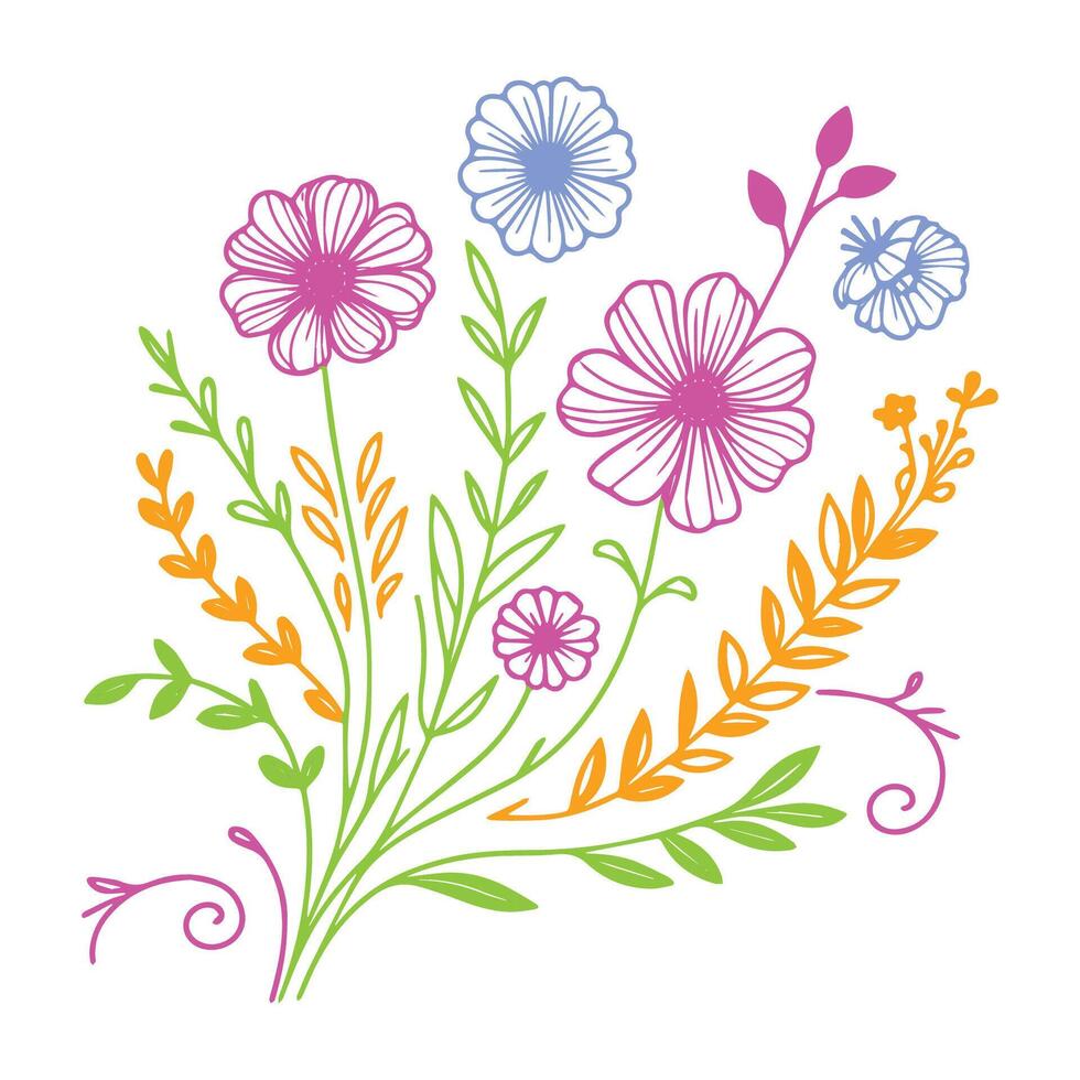 elegant hand drawn cotton flower design in minimalist floral line style for fashion fabric cushions summer dresses wall prints and wedding themed projects vector