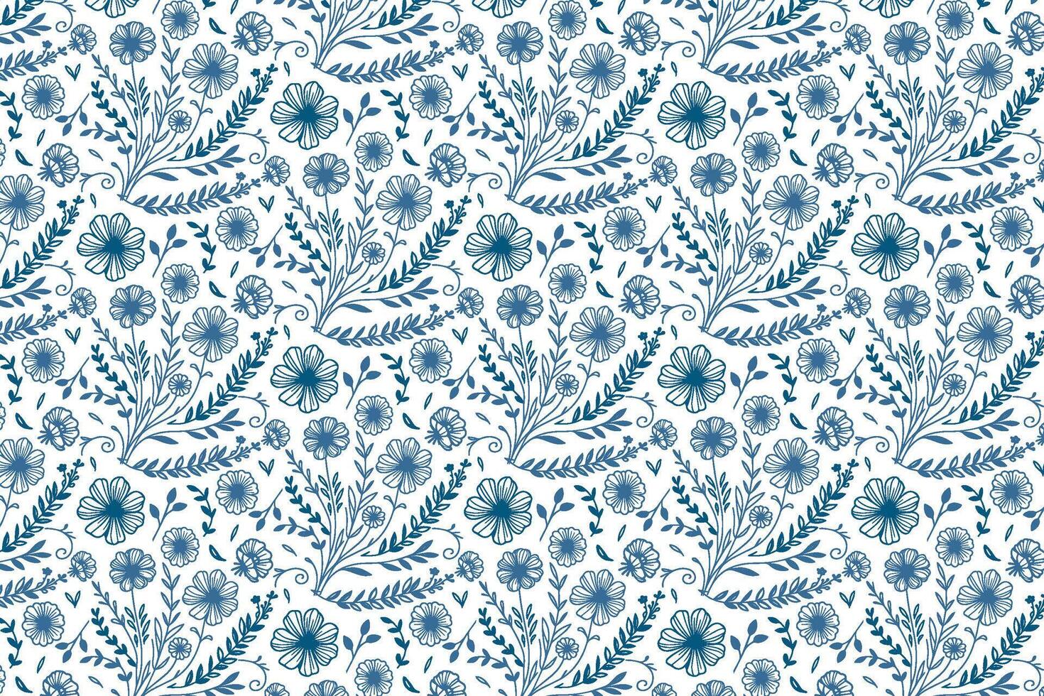 cotton flower inspired blue line pattern with continuous floral design for wrapping fabric wallpaper and stylish textile vector