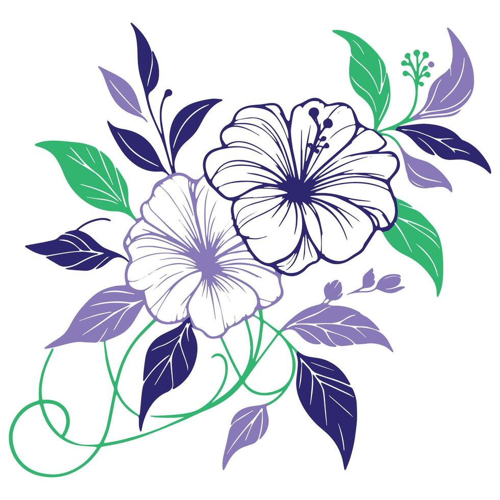 garden themed floral line illustration for fashion fabric projects cushions wedding accessories and digital textile patterns vector