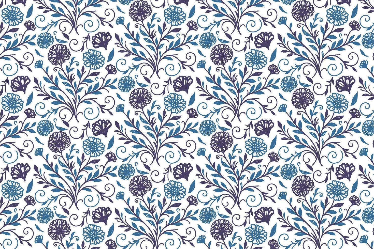 abstract line art pattern in blue with rose sketches for fashionable home textile packaging and wrapping paper designs vector