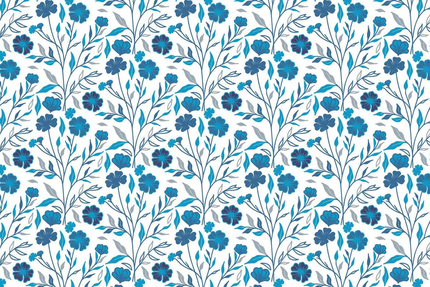 detailed blue cotton flower line pattern with one line style drawing for use in wrapping paper fabric and home textile prints vector
