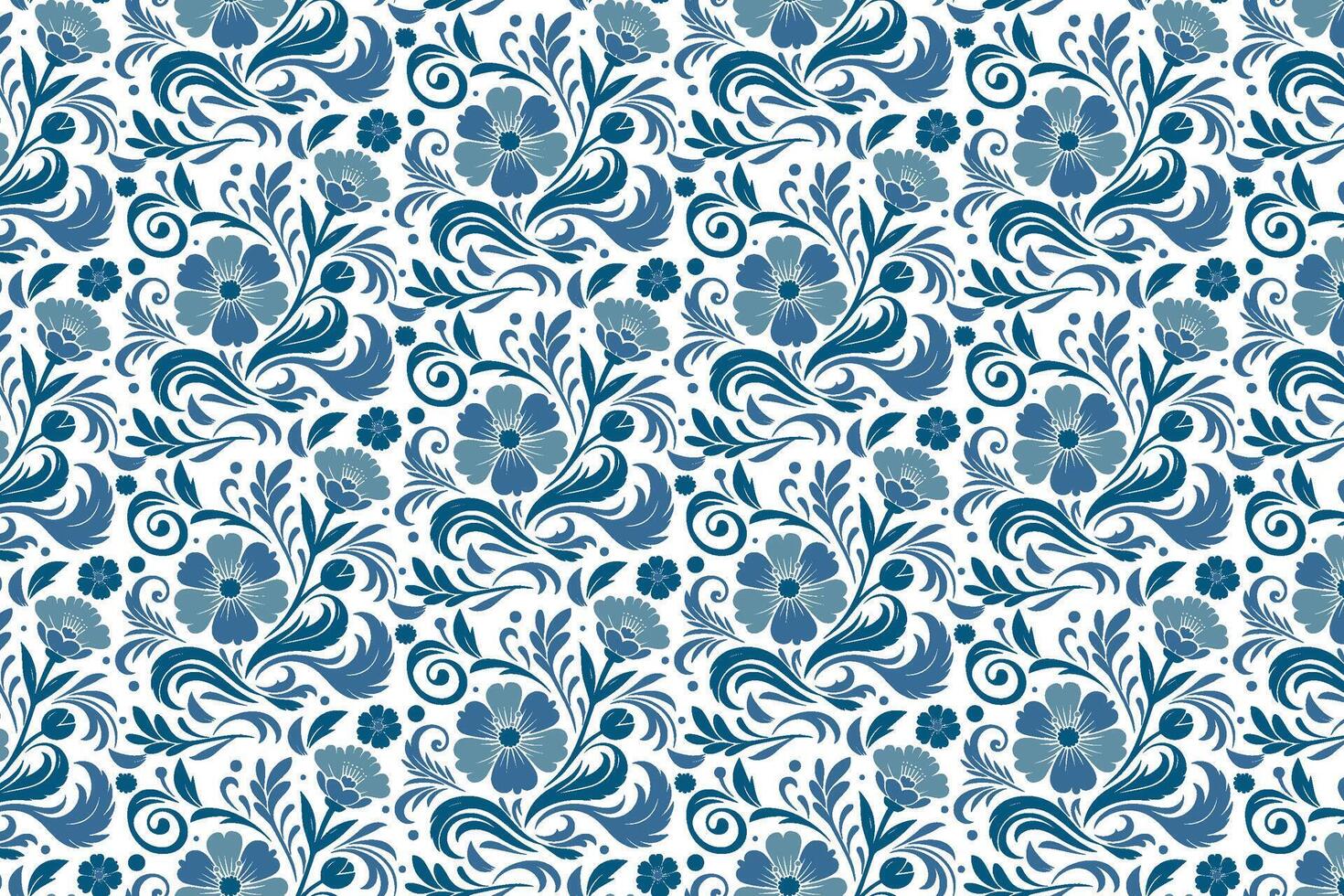 continuous floral design in blue with single line roses and cotton flowers for use in fashion textile and print projects vector