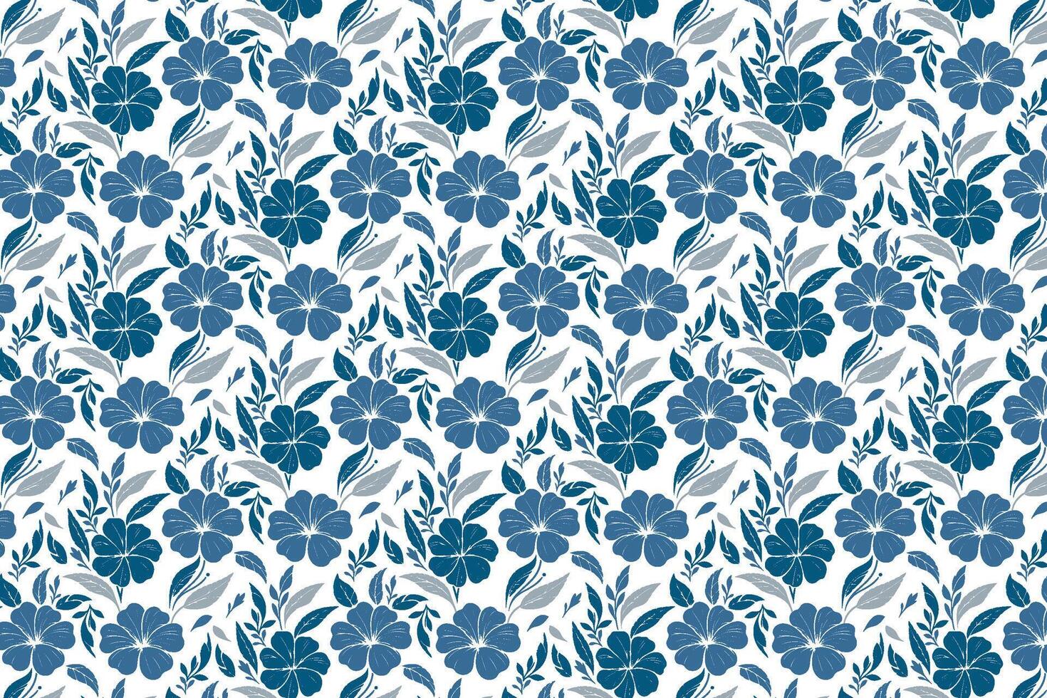 sketchy floral pattern in blue with minimalist line rose illustrations perfect for women wear textile and wrapping sheets vector