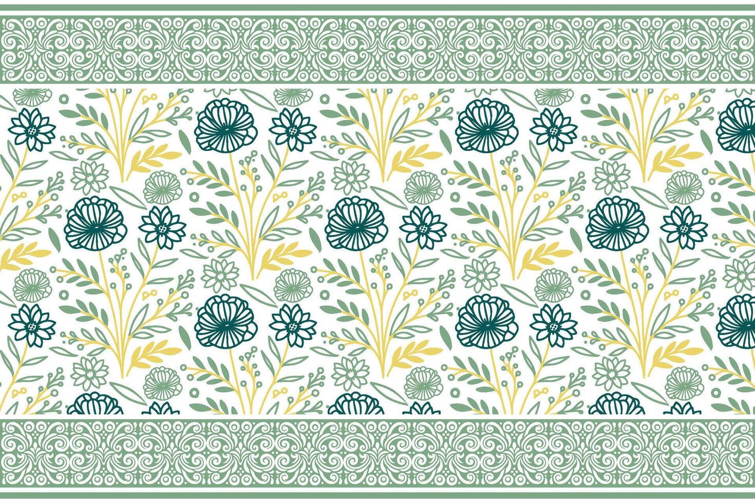 modern cotton flower outline pattern with a continuous border for decorative wrapping paper fabric texture and home decor vector