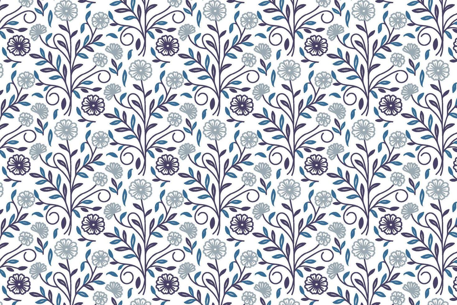 abstract botanical sketch pattern in blue with cotton flower motifs for textile applications wrapping paper and kitchen wear vector