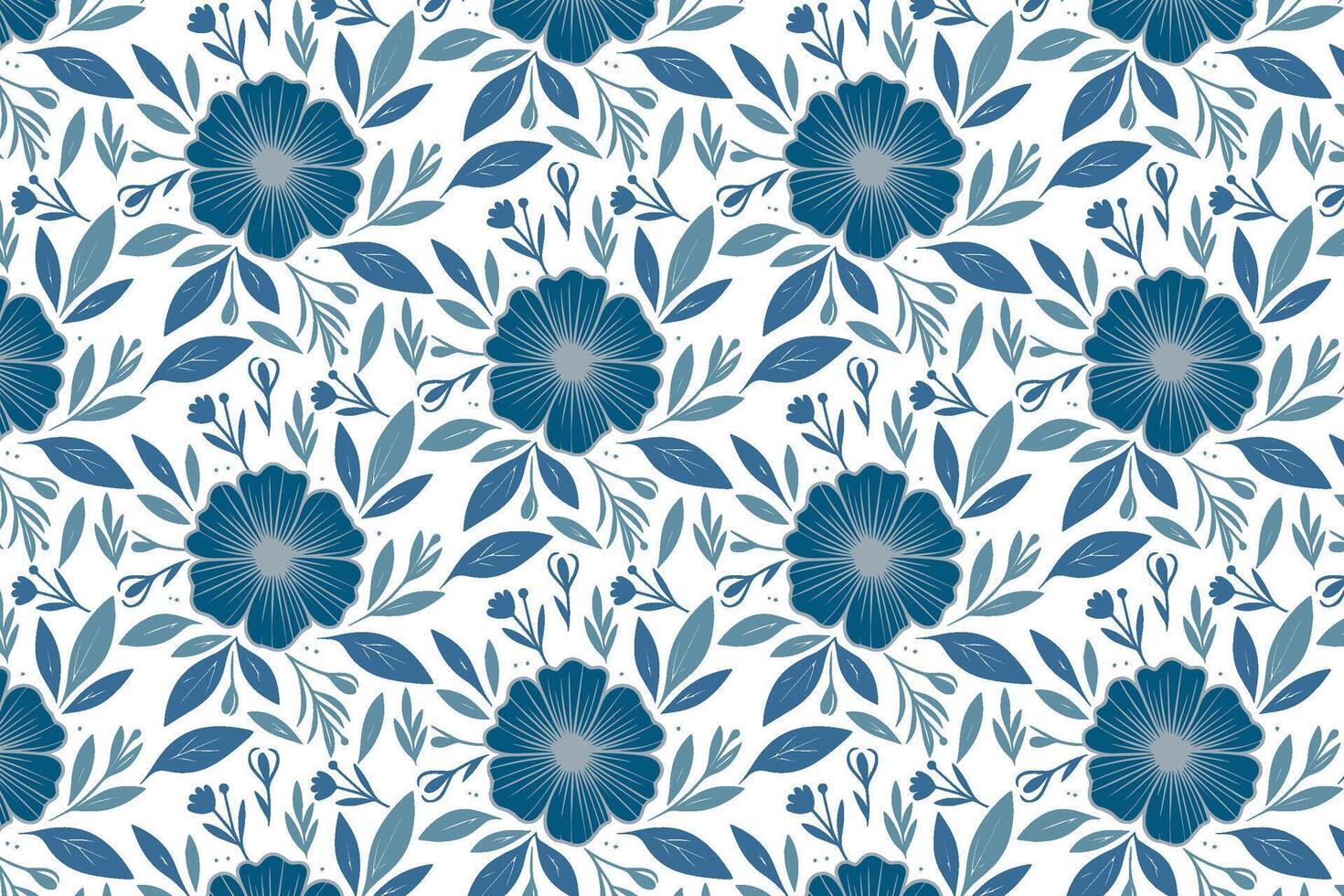 botanical blue pattern in one line style featuring trendy cotton flower motifs for wrapping paper and fabric accessories vector