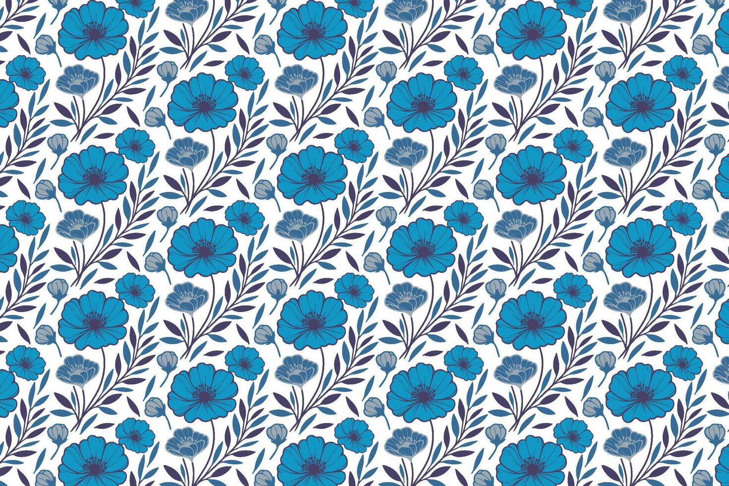 rose inspired blue floral line art pattern for textile print bedsheet fabric wrapping paper and fashion design use vector