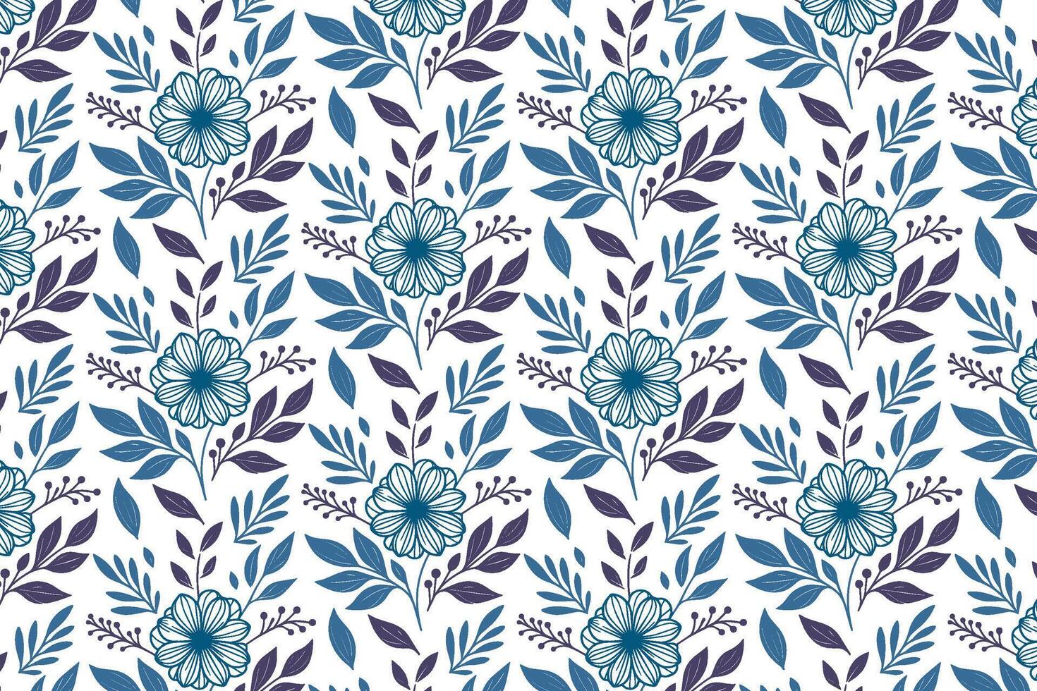 abstract blue floral motif pattern with continuous sketchy rose outlines for stylish women wear textile and pillow case fabric vector