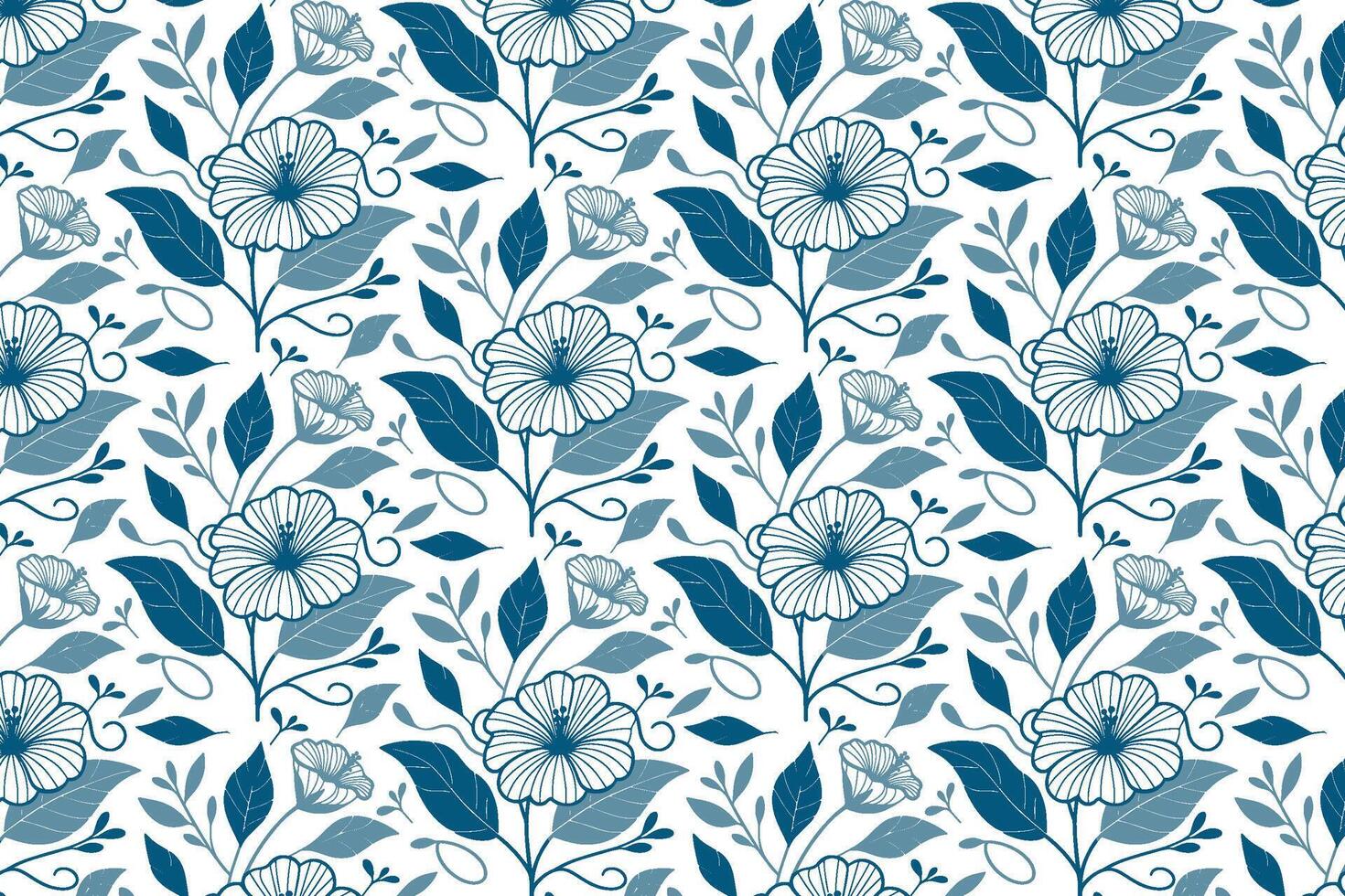 hand drawn blue floral line pattern with continuous rose outlines for packaging fabric pillow textile and table covers vector