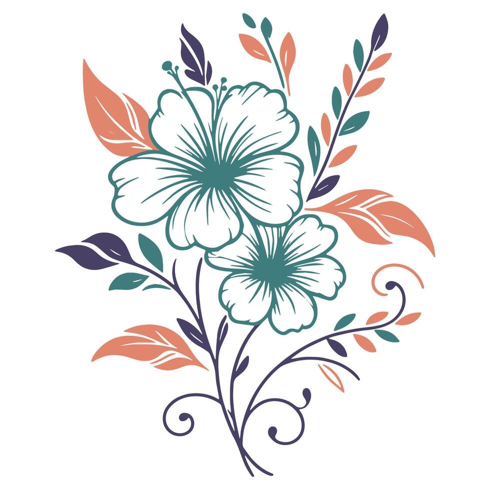 fine floral line drawing with abstract leaves and blossoms for summer fashion textile applications cushion patterns wedding prints and artistic use vector