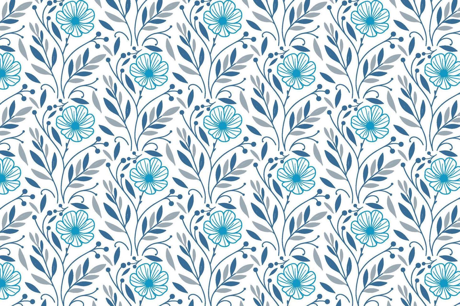 abstract blue line art floral pattern with continuous rose and leaf sketches perfect for fabric design and wrapping paper use vector