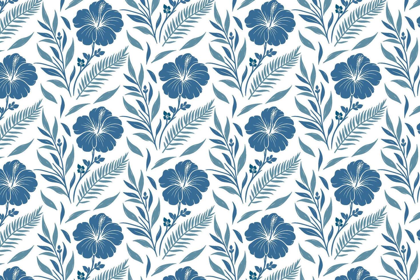 blue botanical floral pattern with minimalist one line sketches for textile print packaging wallpaper and fashion fabric vector