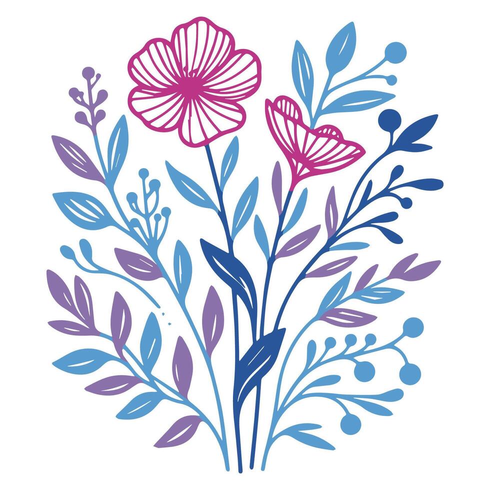 botanical line art illustration featuring hand drawn flower sketches and abstract leaf elements ideal for fashion fabric cushion covers wedding prints and digital textile design use vector