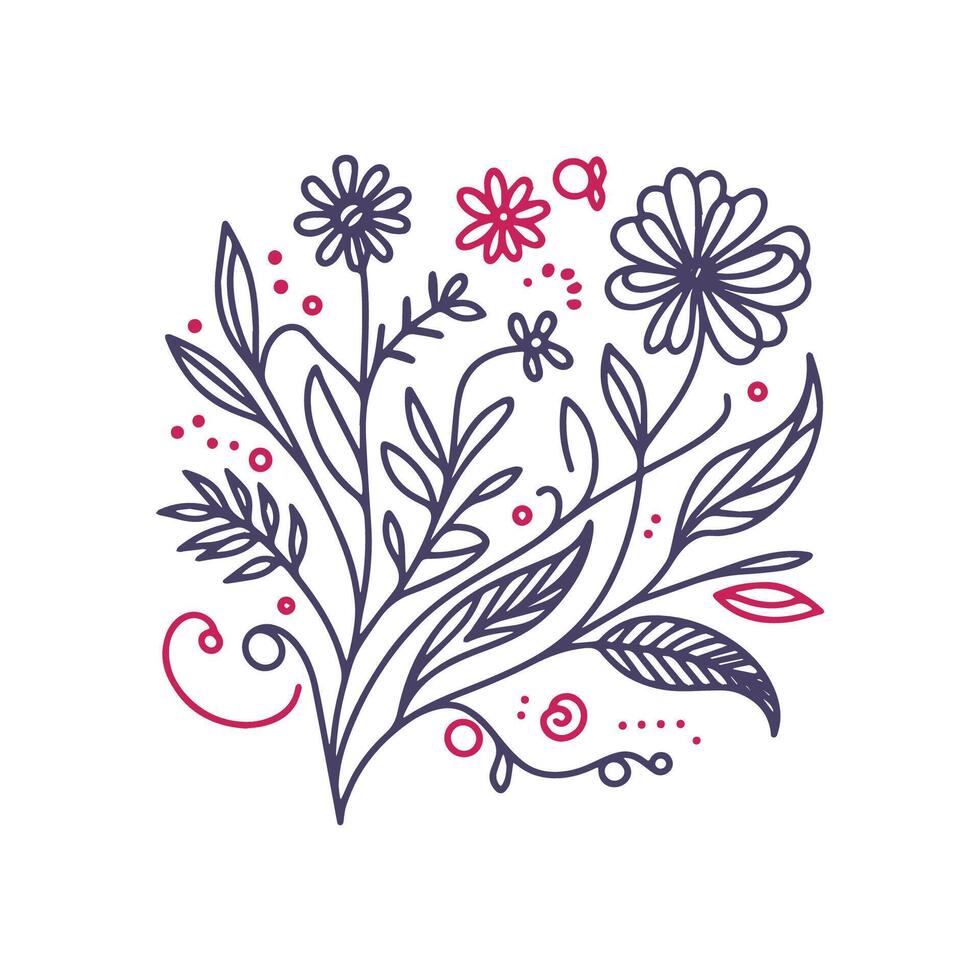 Botanical outline design. Minimalist flowers artwork. Fine print cushion art. Contemporary floral sketch vector