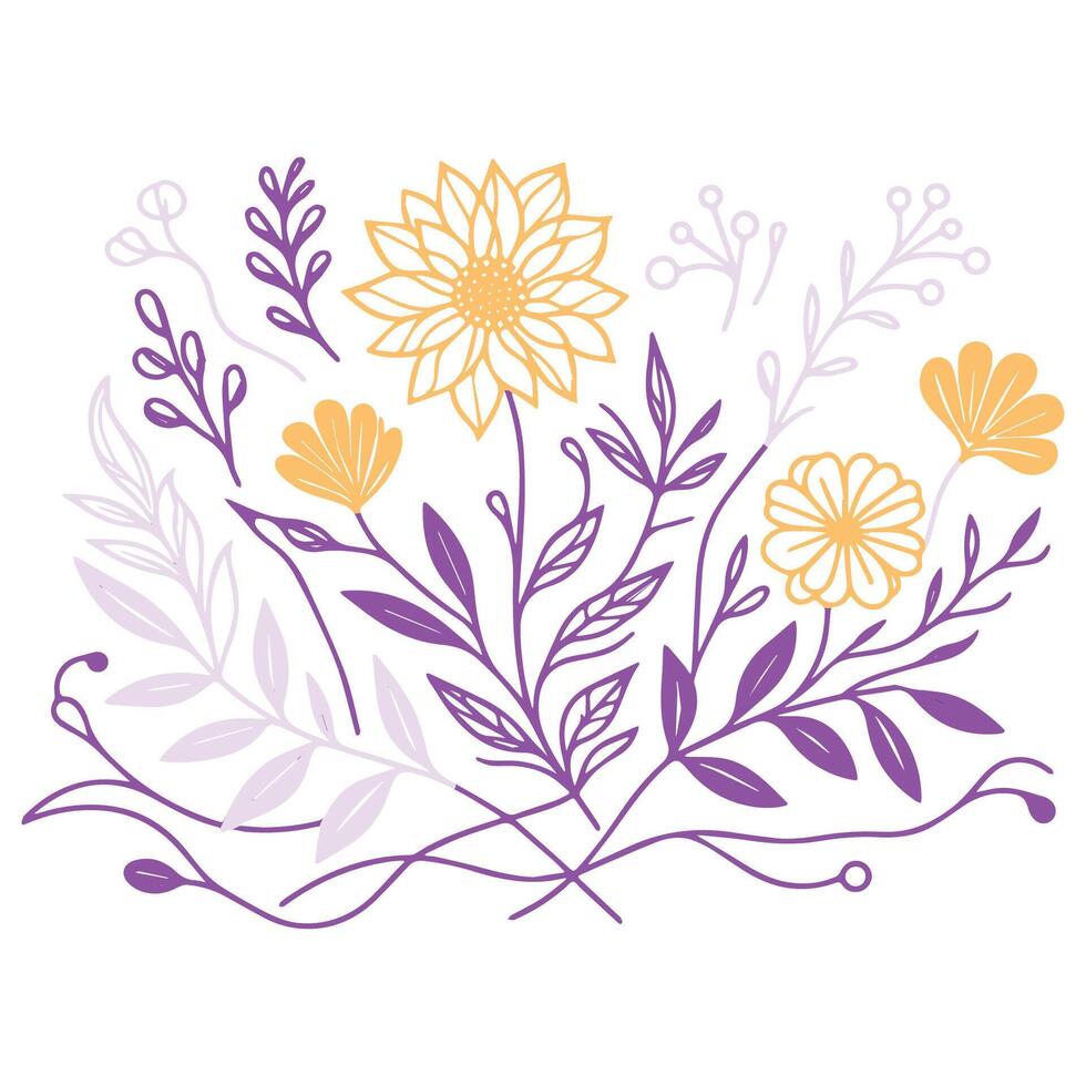 sketch style floral illustration with abstract leaves for use in cushions wedding fabrics fashion outfits and textile designs vector