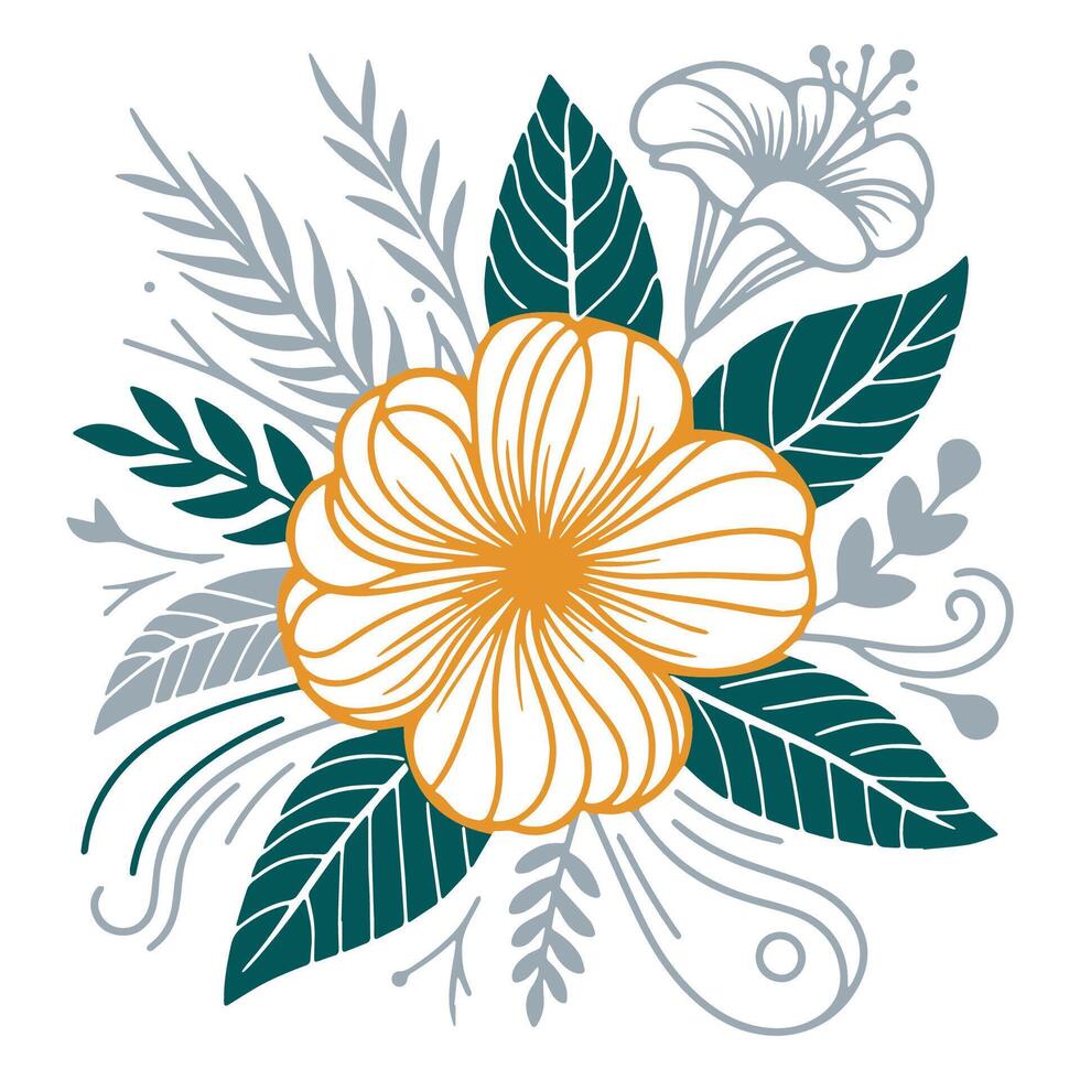floral line drawing with cotton and garden elements for digital textile fashion printing cushions wedding fabric and artistic home use vector