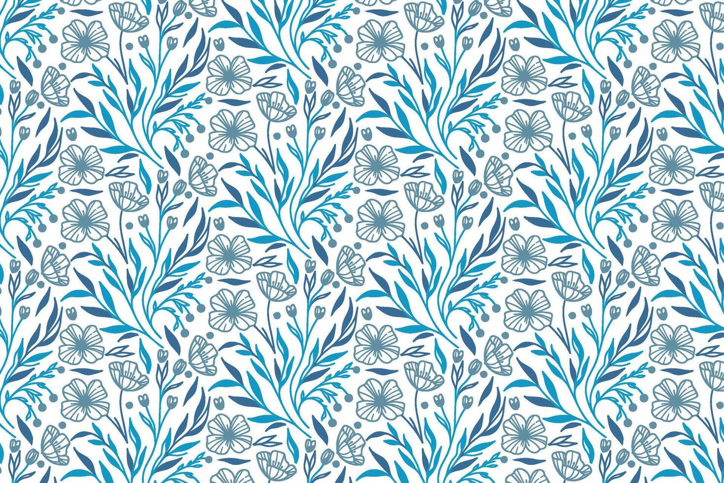 nature themed floral design in blue with minimalist one line drawings of flowers for textile use and pillow cover designs vector