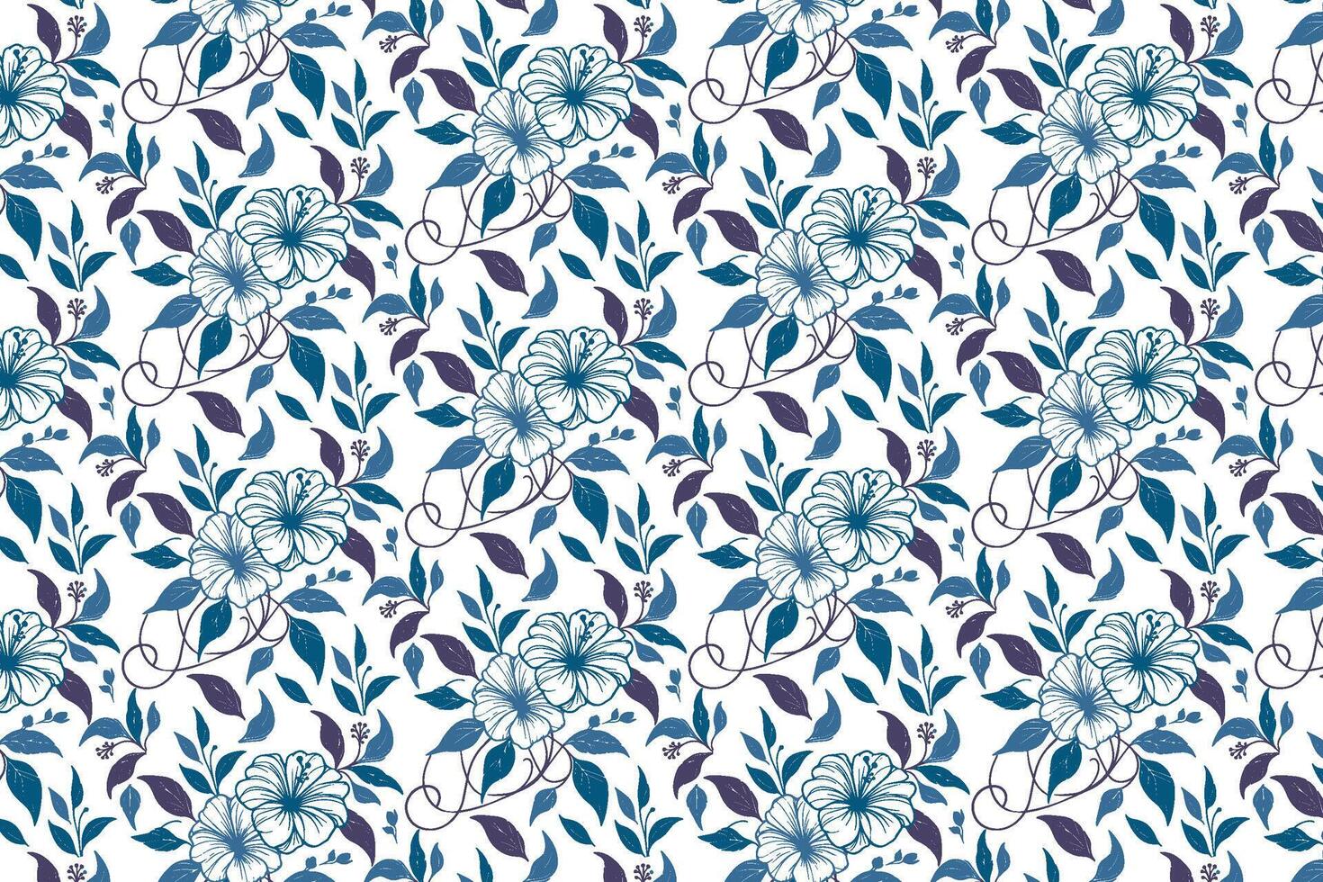 blue flower and leaf pattern in line art style ideal for women wear table cloth wallpaper and fabric design projects vector