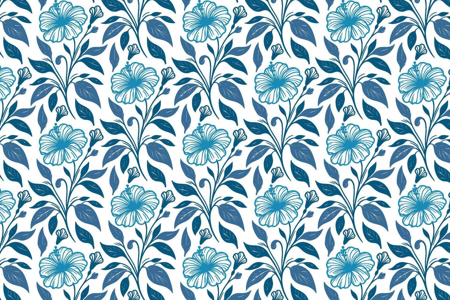 cotton flower blue outline pattern with continuous hand drawn rose sketches for fashion wrapping textile and print design vector