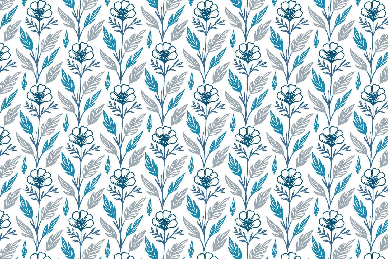 floral pattern design in blue featuring hand drawn outline sketches of nature inspired flowers for fabric and wrapping vector
