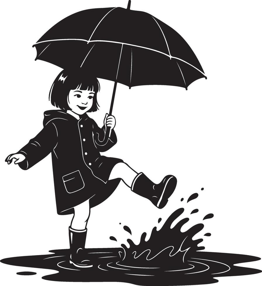 Stylized Silhouette of Child Playing in Rain vector