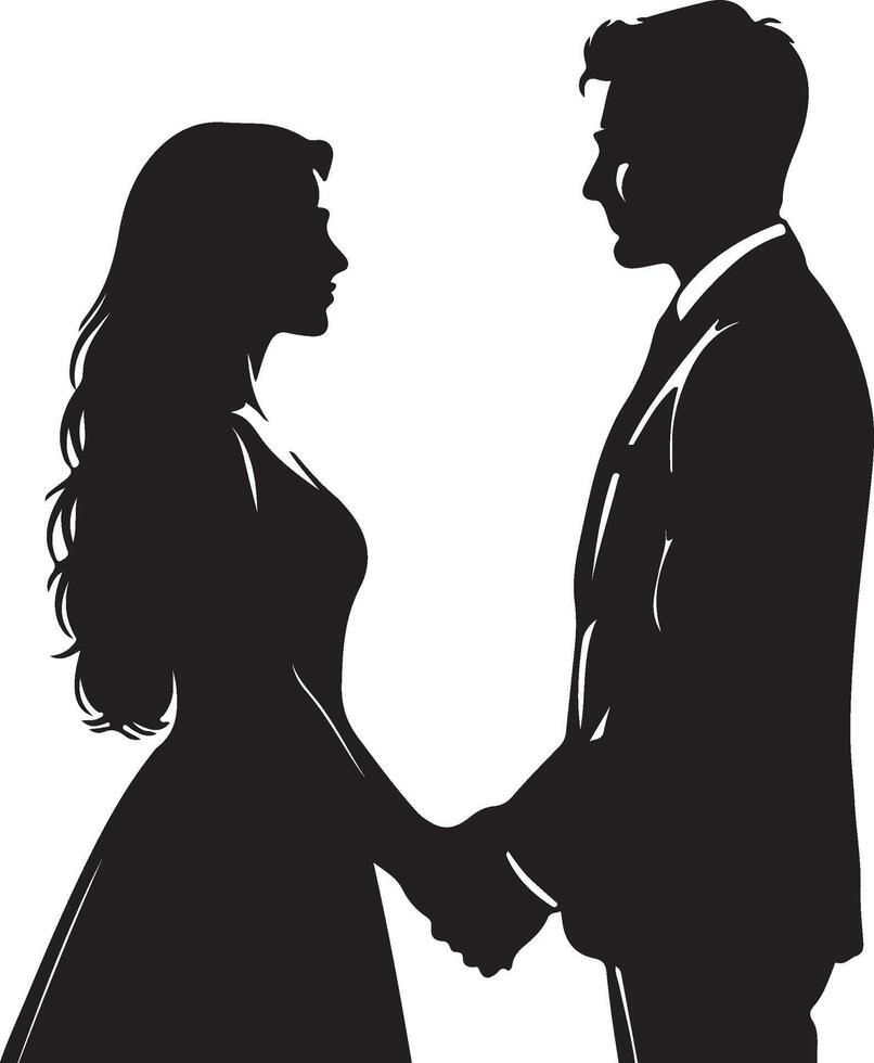 Romantic Couple Silhouette Holding Hands vector