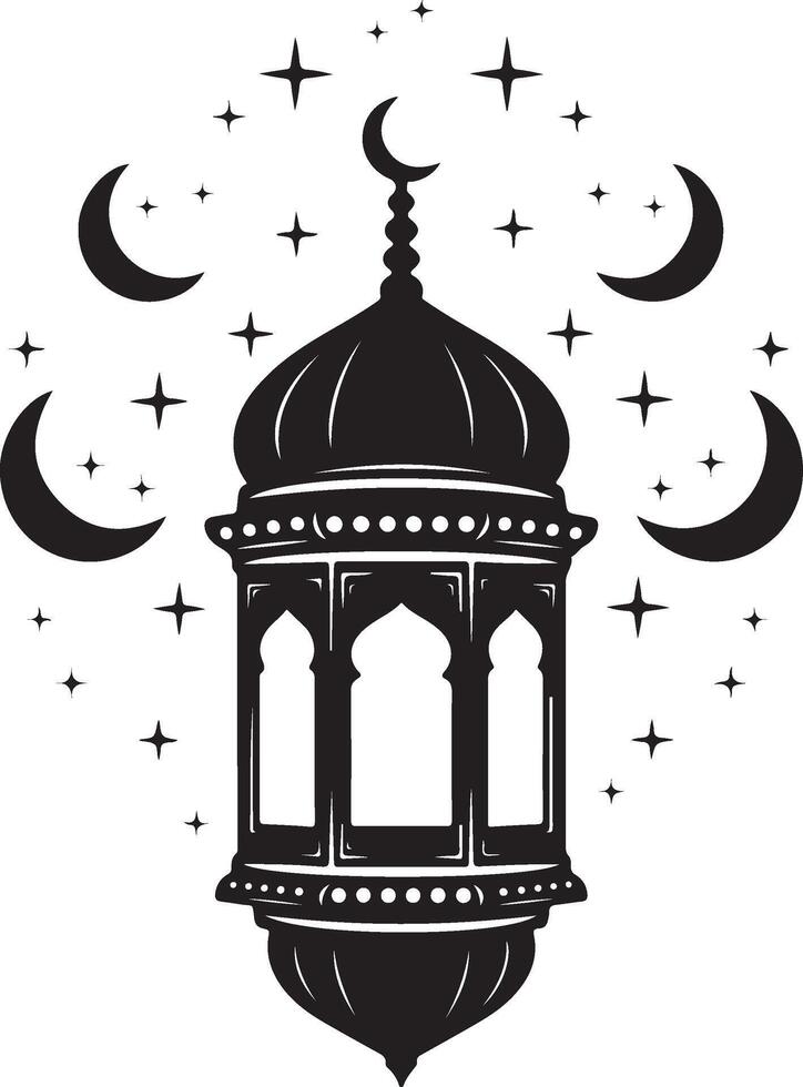 Lantern Silhouette with Stars and Moons vector