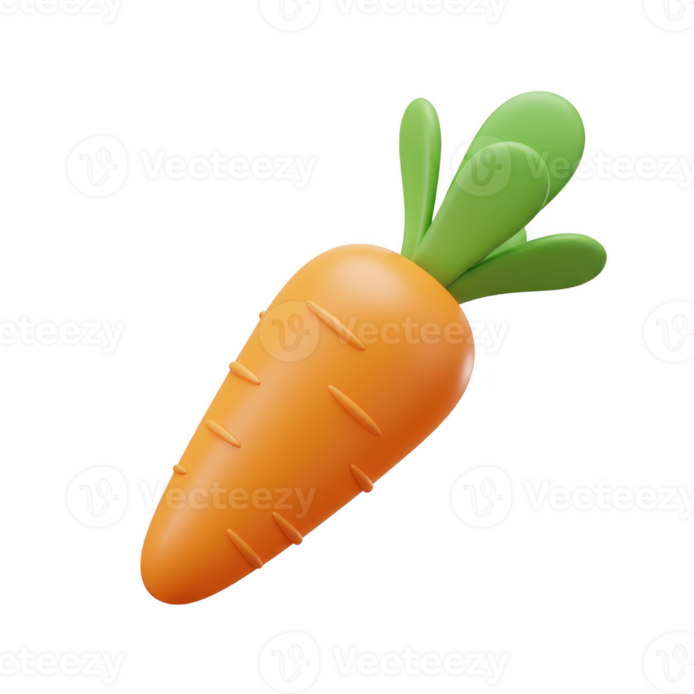 3d render of a cartoon carrot isolated on transparent background png