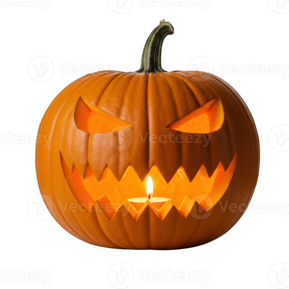 Evil jack o lantern pumpkin with candle isolated on transparent background png
