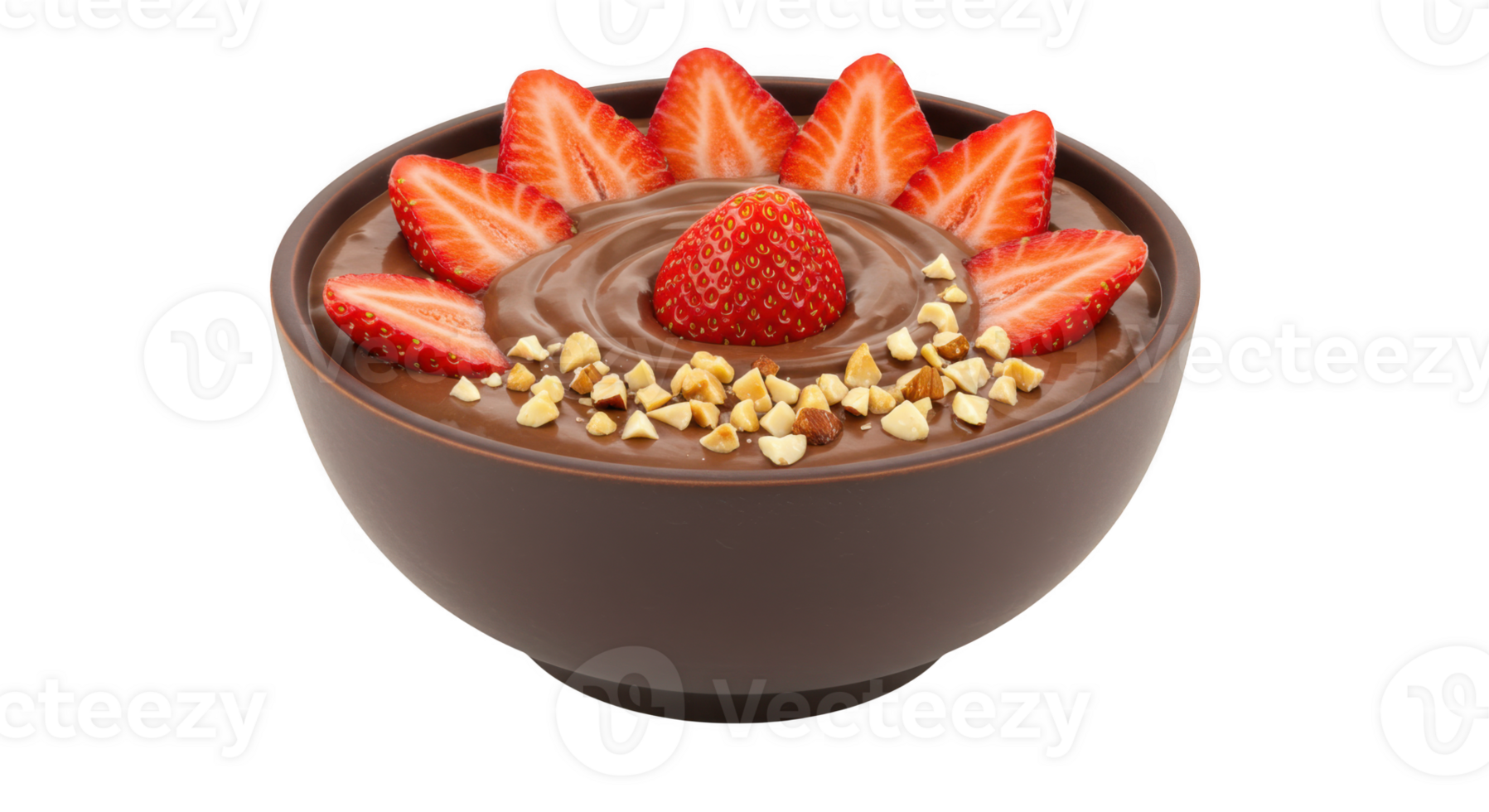 Delicious Chocolate Mousse with Strawberries and Hazelnuts isolated on transparent background png