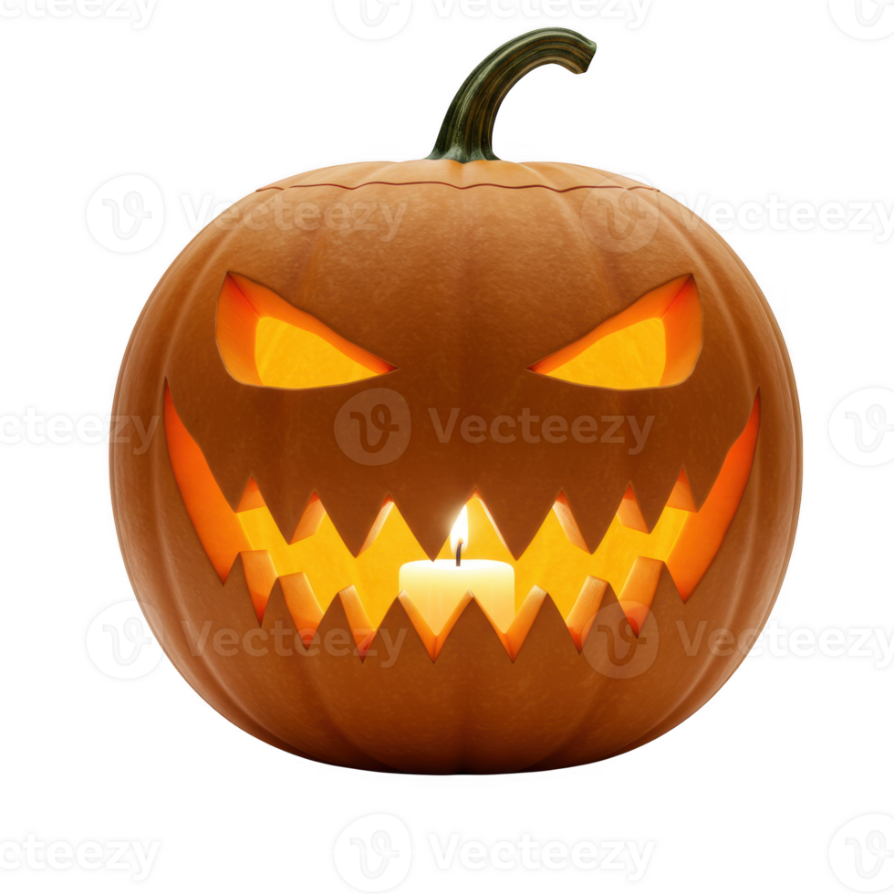 Glowing jack o lantern with candle inside isolated on transparent background png