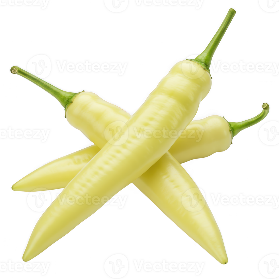 Two fresh pale yellow banana peppers crossed png